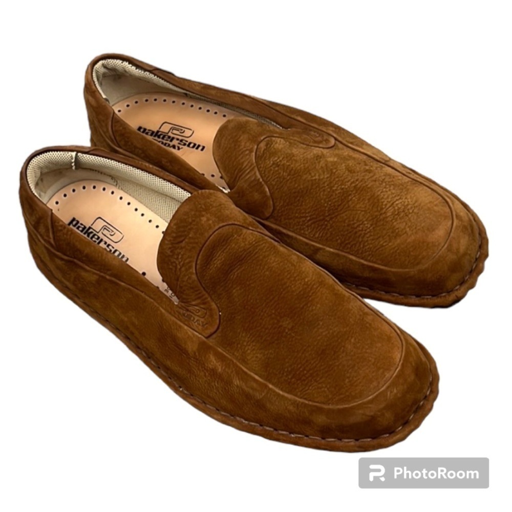 PAKERSON brown Italian hand made  Leather suede mens  loafers shoes